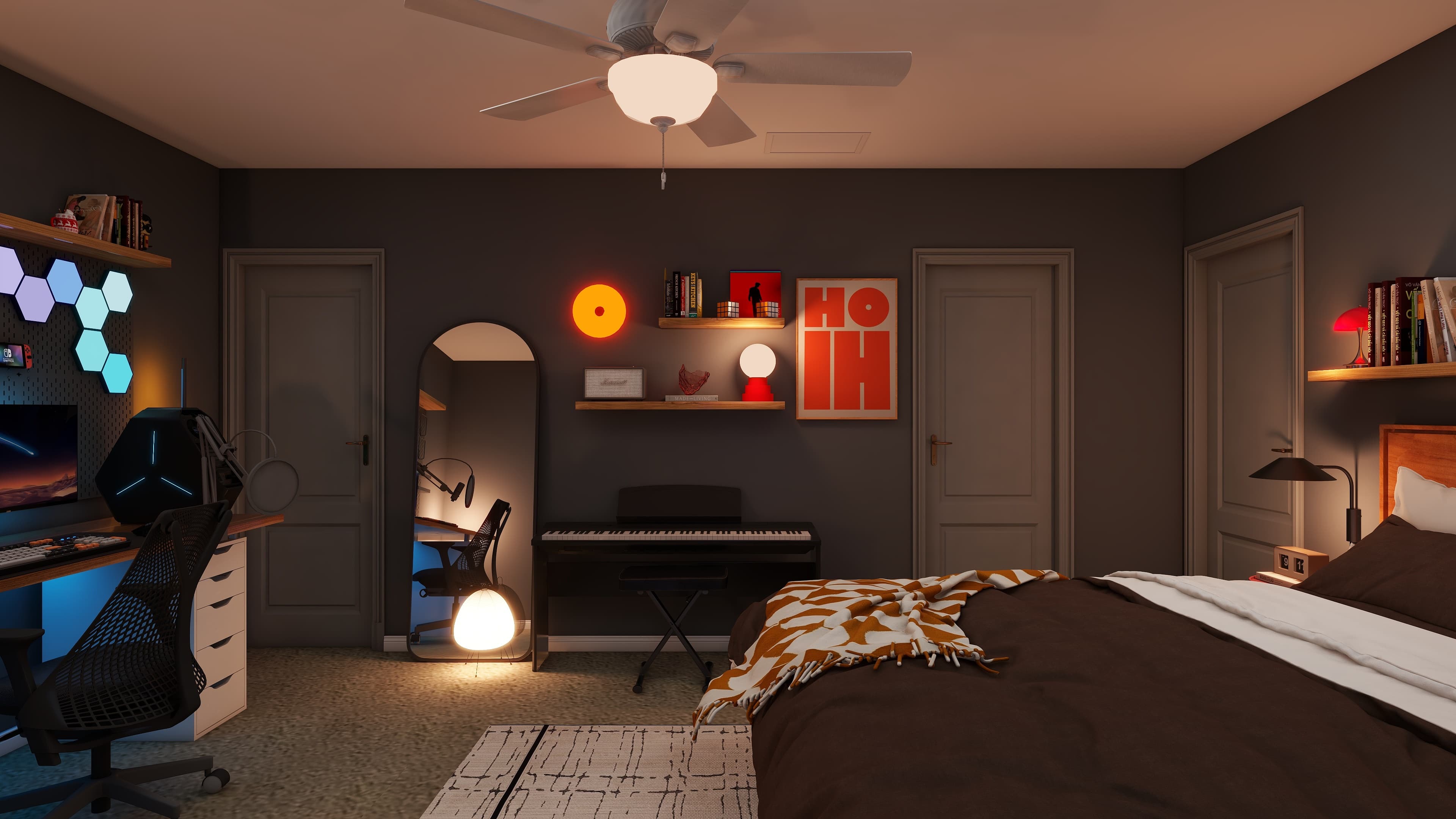 Moody Modern Bedroom Interior Design — Residential Interior Design project by Lumo Loft Studio