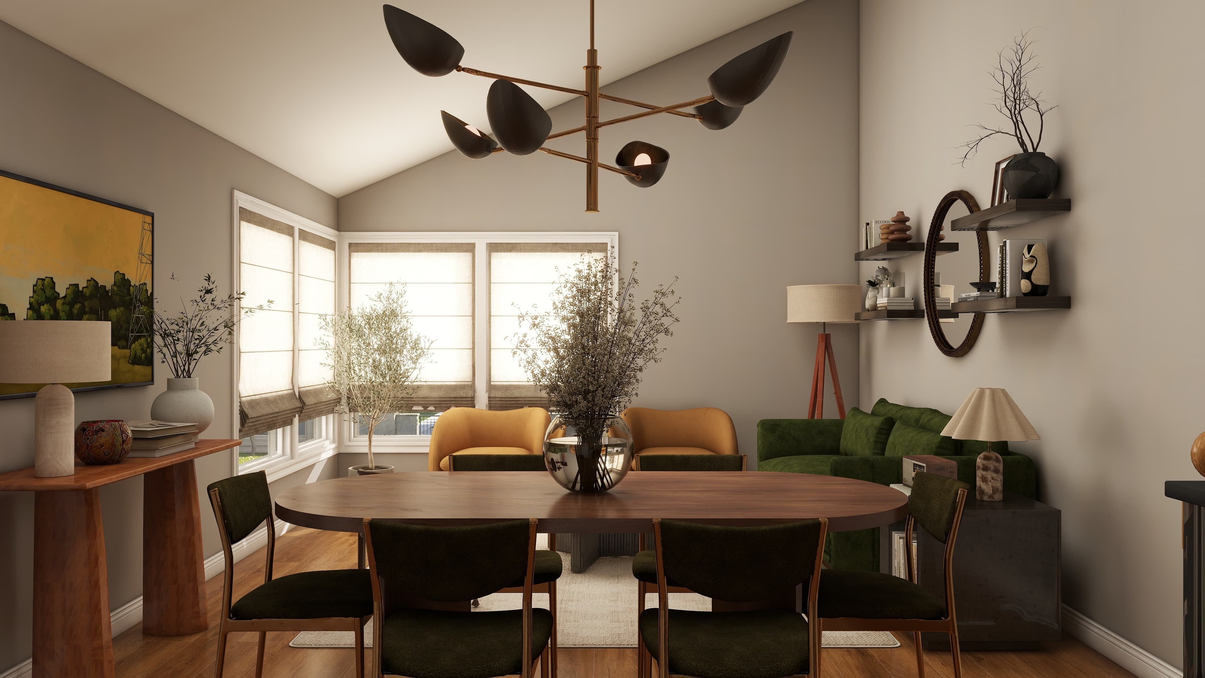 Modern Organic Living & Dining Room Design — Residential Interior Design project by Lumo Loft Studio