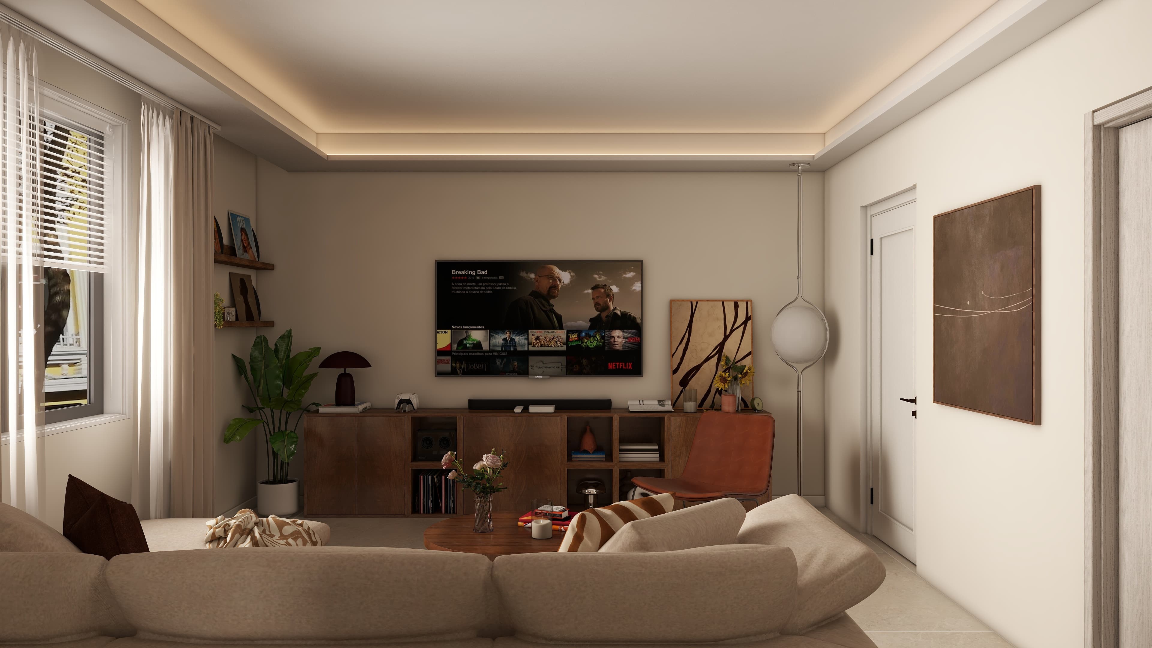 Modern Warm Minimalist Living Room Design — Residential Interior Design project by Lumo Loft Studio