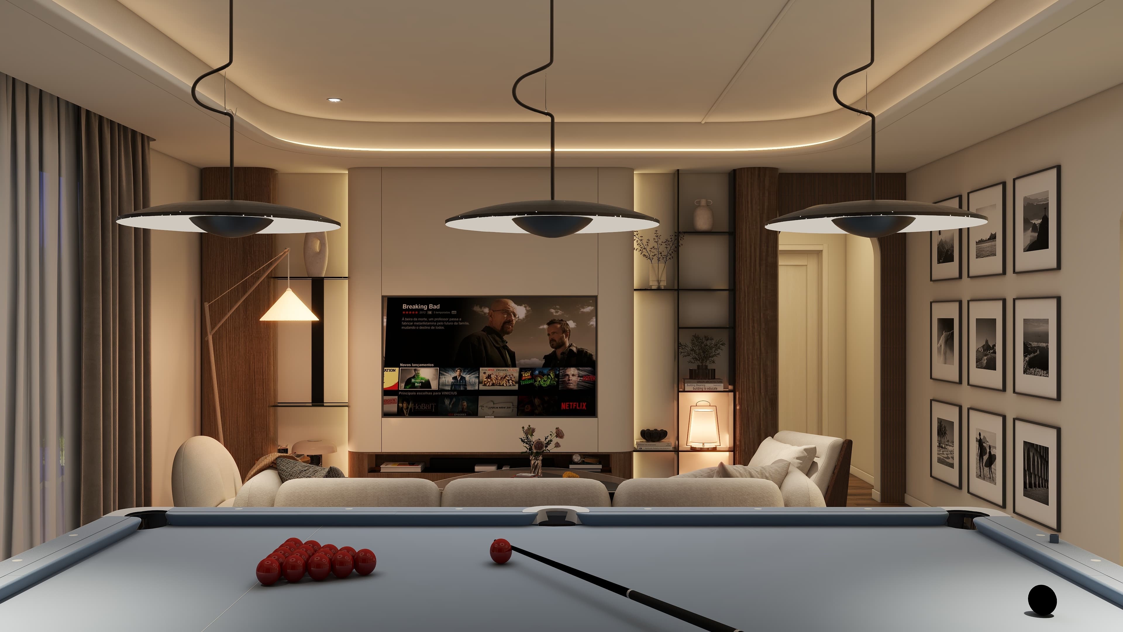 Luxury Games Room & Lounge — Billiards & Cinema — Residential Interior Design project by Lumo Loft Studio