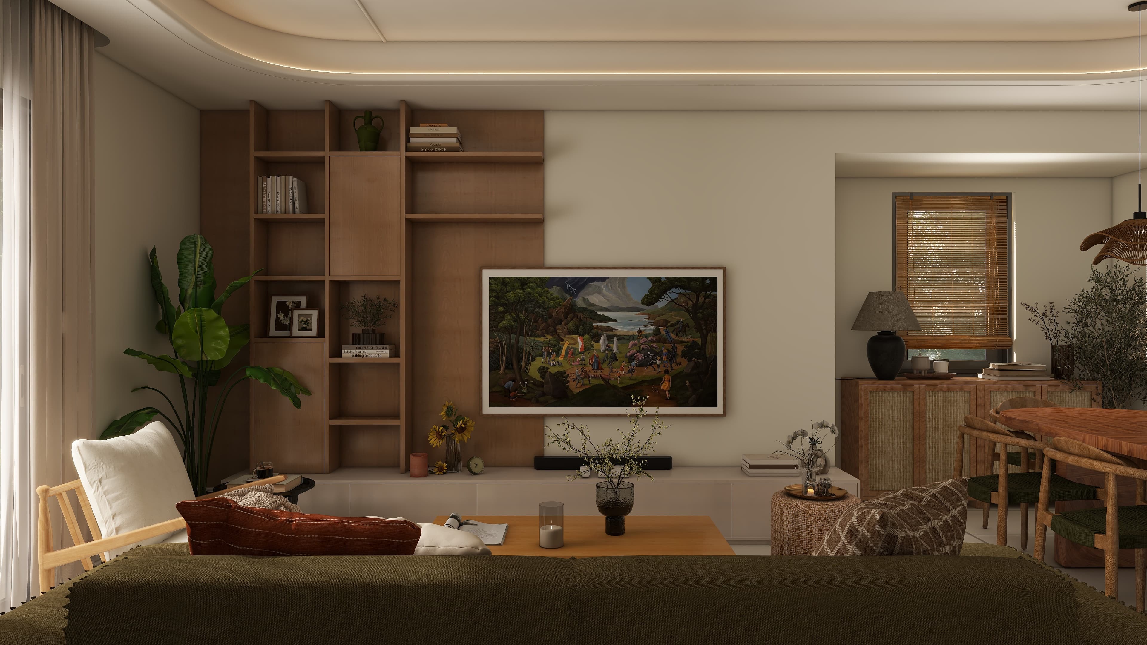 Warm Organic Modern Living & Dining Room Design — interior design project by Lumo Loft Studio